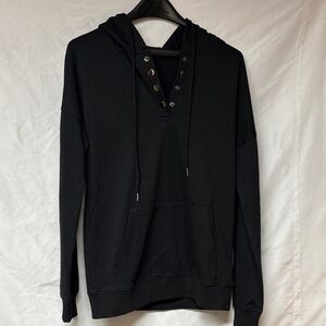 Black Women’s Hoodie with Button Detail